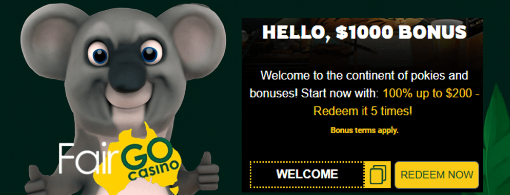 Welcome bonus offer for new players at Fair Go Casino