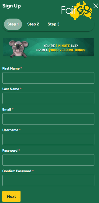 Step-by-step guide to registering a new account at Fair Go Casino